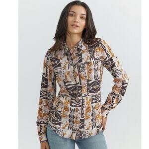 Wrangler Retro Wear Punchy Snap Top‎ Pink/Brown Cowboy Western  Sz L